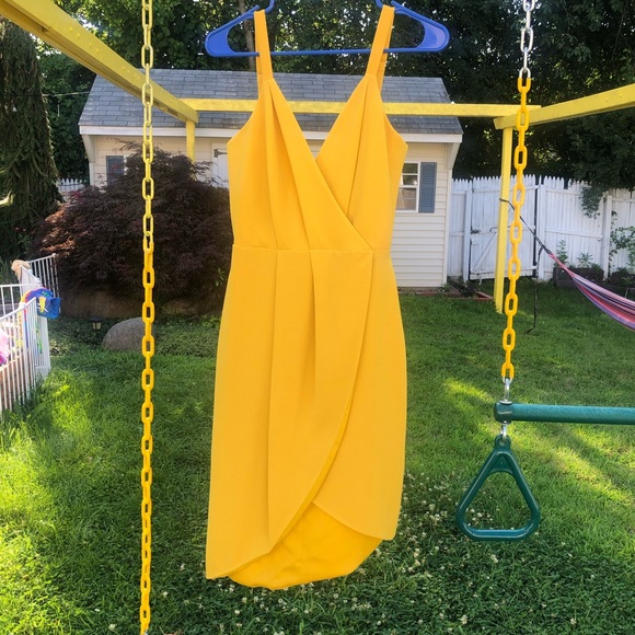 Dress the Population Yellow Faux Wrap Dress - Picture 9 of 11